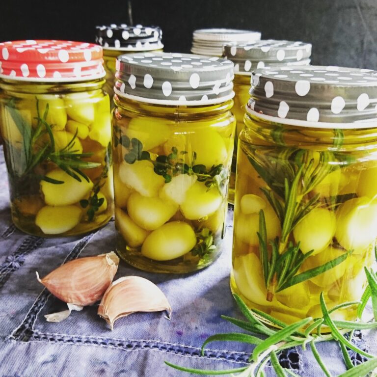 Roasted garlic, fresh herbs in olive oil